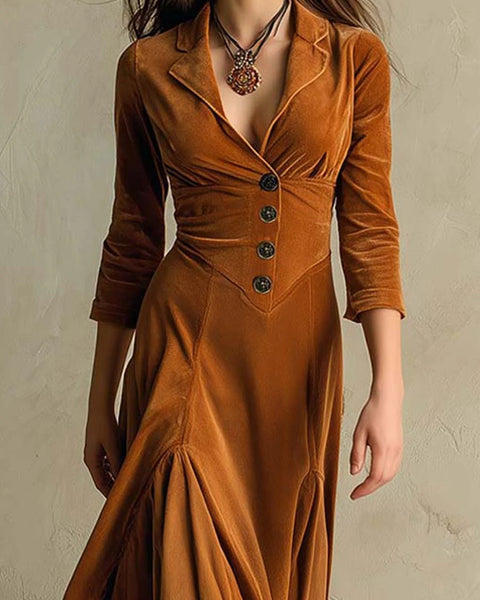 Abito lungo in velluto marrone