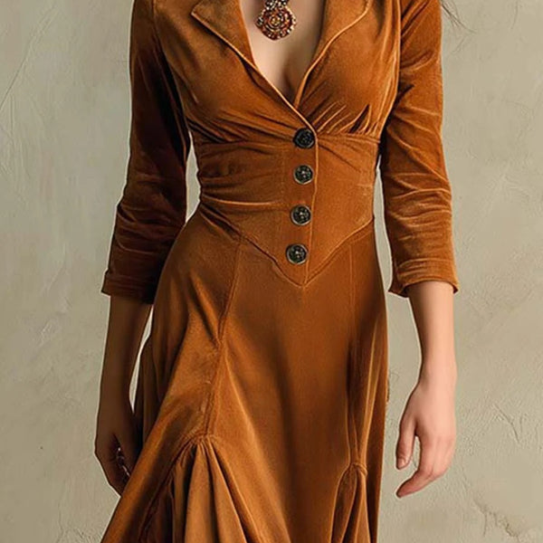 Abito lungo in velluto marrone