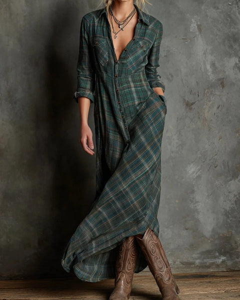 Camicia lunga a quadri con risvolti