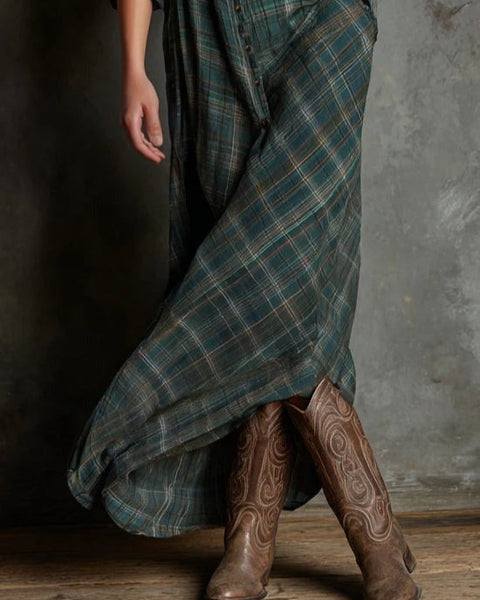 Camicia lunga a quadri con risvolti