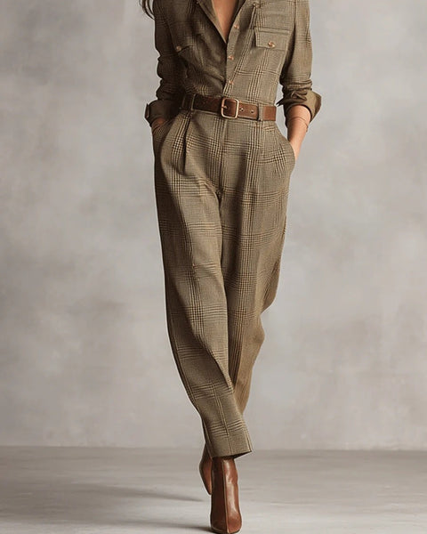 Tuta a quadri in tweed marrone