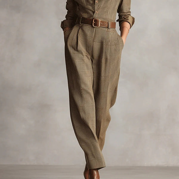 Tuta a quadri in tweed marrone