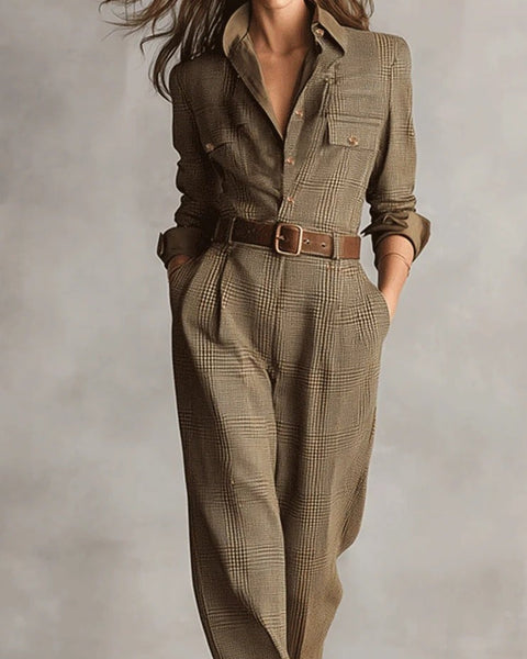 Tuta a quadri in tweed marrone