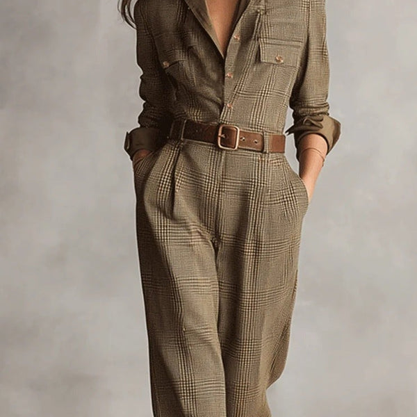 Tuta a quadri in tweed marrone