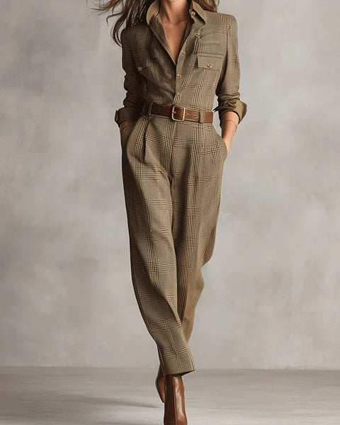 Tuta a quadri in tweed marrone