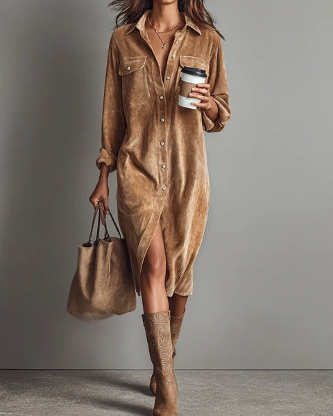 Abito midi ampio in velluto a coste