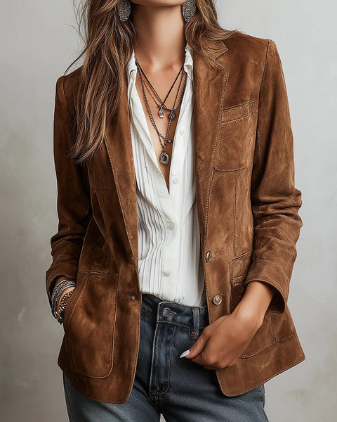 giacca vintage in pelle scamosciata marrone