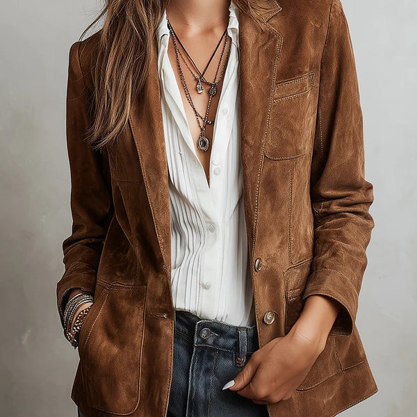 giacca vintage in pelle scamosciata marrone