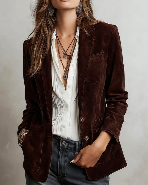 giacca vintage in pelle scamosciata marrone