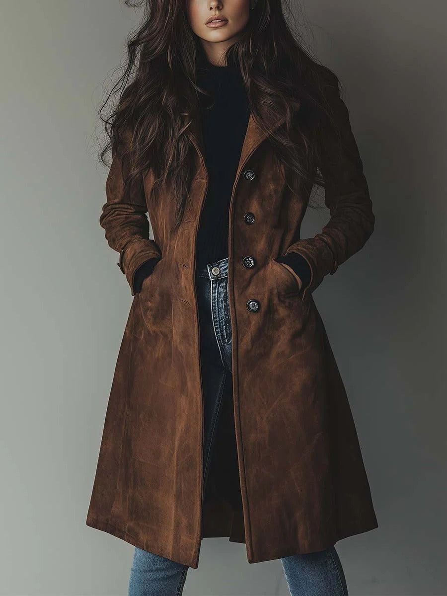 Trench vintage in pelle scamosciata