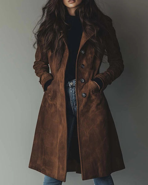 Trench vintage in pelle scamosciata
