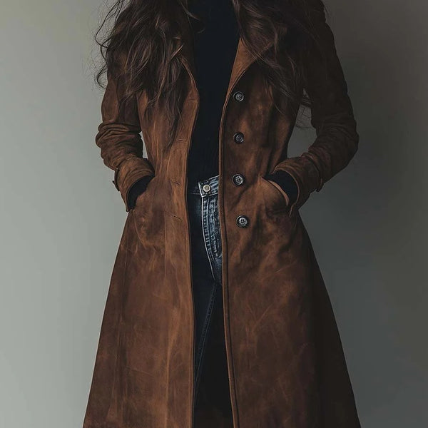 Trench vintage in pelle scamosciata