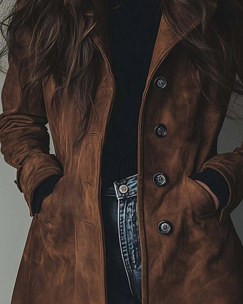 Trench vintage in pelle scamosciata