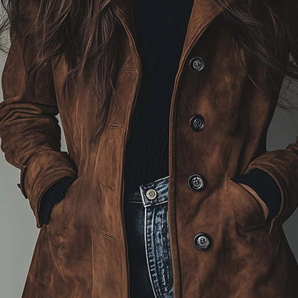 Trench vintage in pelle scamosciata