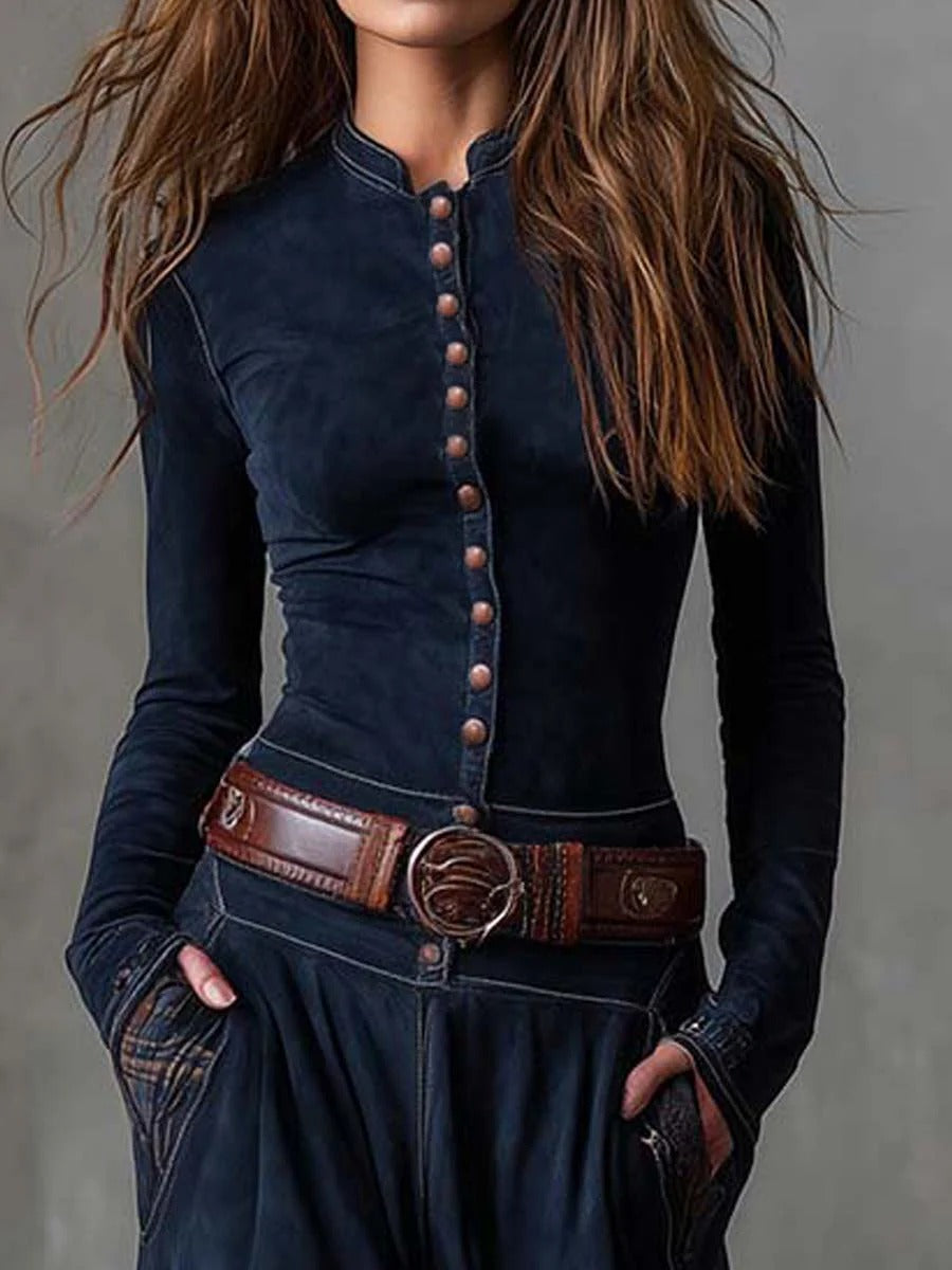 Abito lungo in pelle scamosciata con motivo check vintage (con cintura)