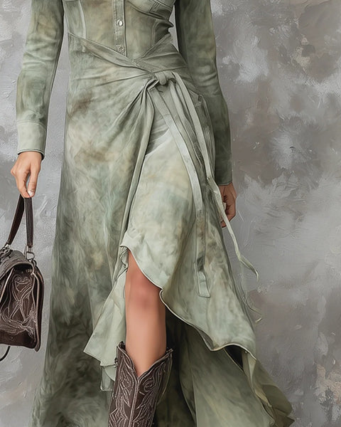 Abito lungo vintage attillato color verde salvia