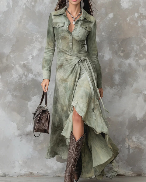 Abito lungo vintage attillato color verde salvia