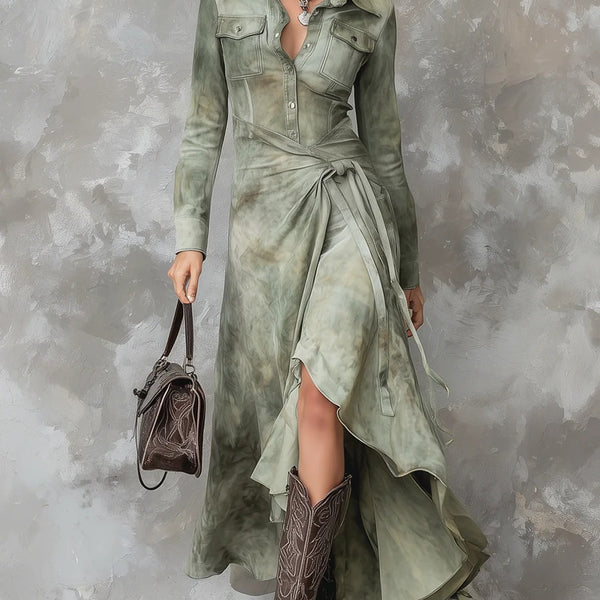 Abito lungo vintage attillato color verde salvia