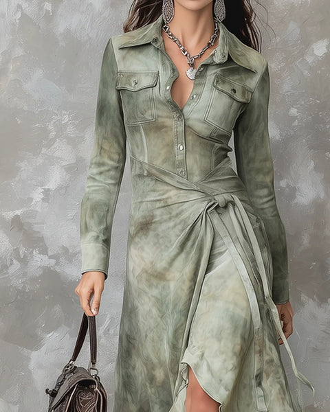 Abito lungo vintage attillato color verde salvia