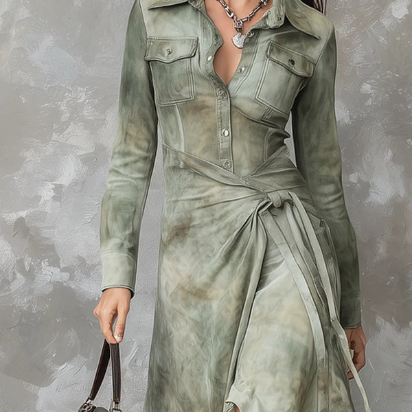 Abito lungo vintage attillato color verde salvia