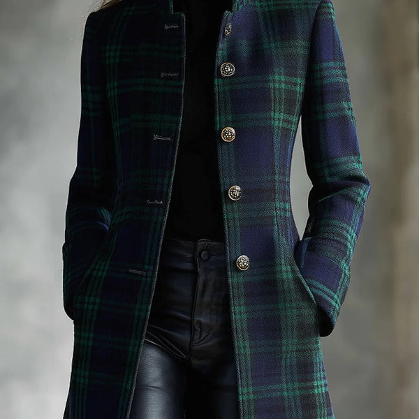 Cappotto midi retrò a quadri bicolore blu-verde