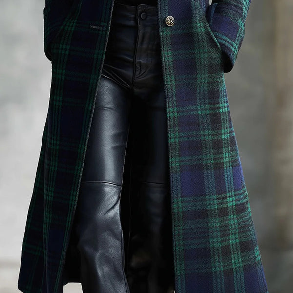 Cappotto midi retrò a quadri bicolore blu-verde