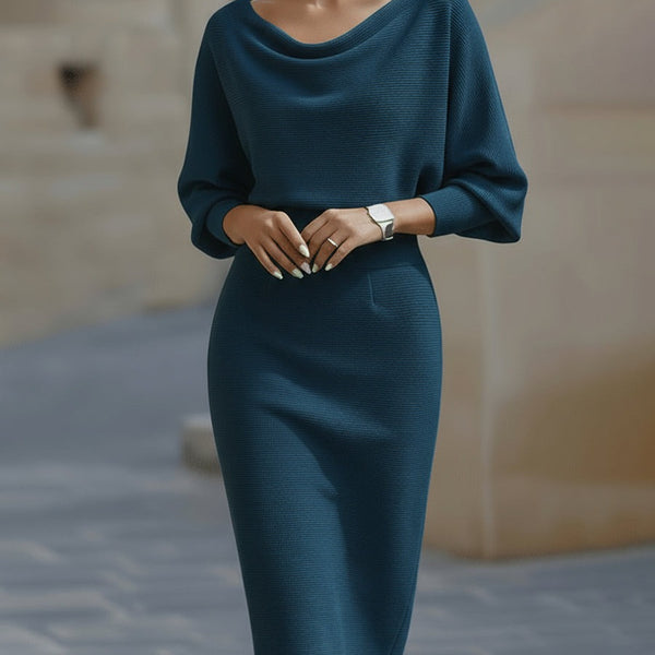 Abito midi drappeggiato con maniche a pipistrello