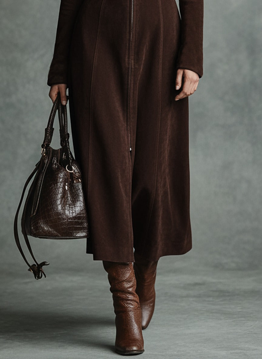 Cappotto minimalista da donna in finta pelle scamosciata