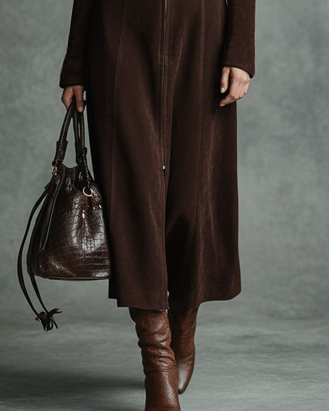 Cappotto minimalista da donna in finta pelle scamosciata