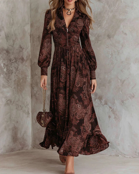 Abito lungo con cerniera e motivo