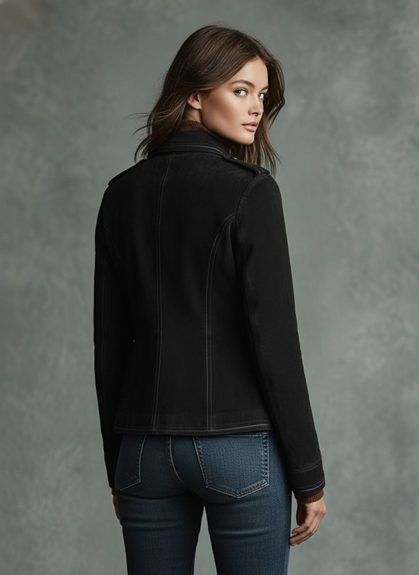 Giacca retrò incrociata da donna in finta pelle scamosciata