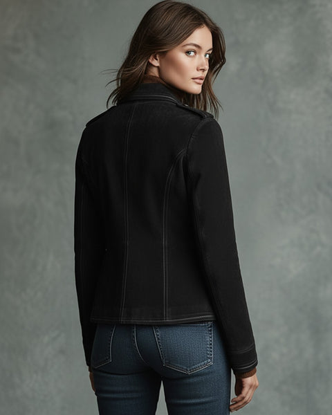 Giacca retrò incrociata da donna in finta pelle scamosciata