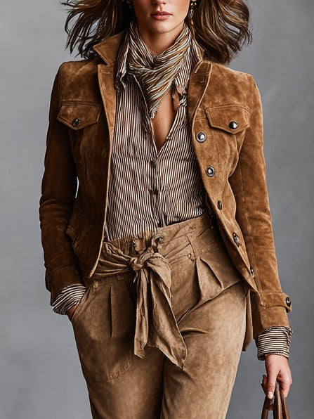 Giacca corta in pelle scamosciata da donna