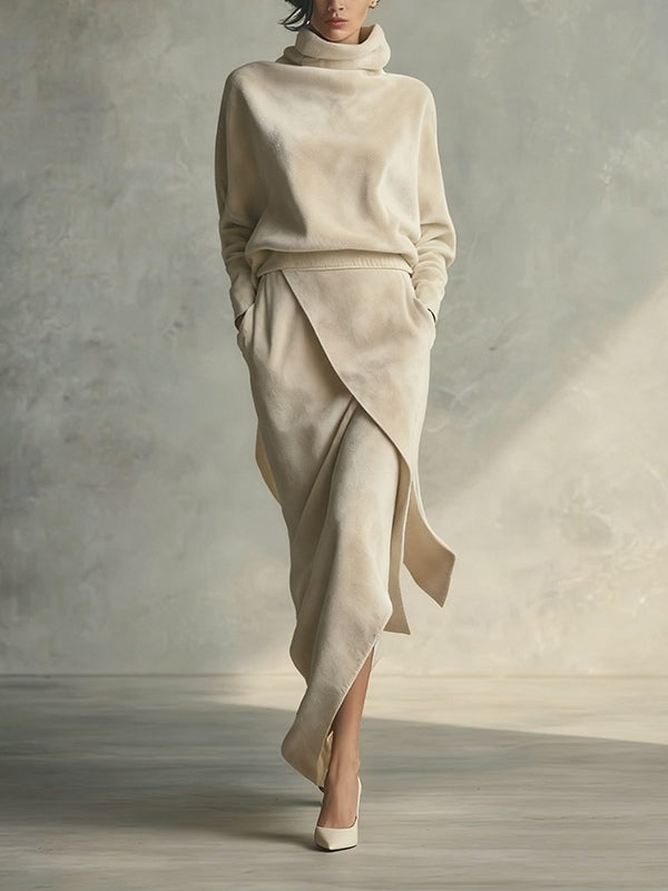 Completo casual asimmetrico in velluto tinta unita