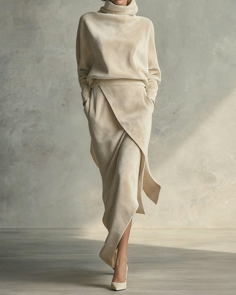 Completo casual asimmetrico in velluto tinta unita