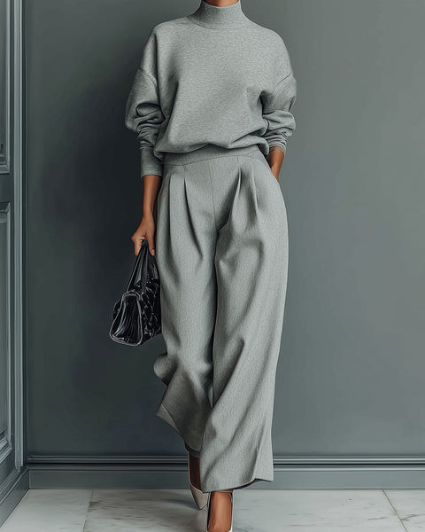 Completo pantalone largo e felpa grigio melange