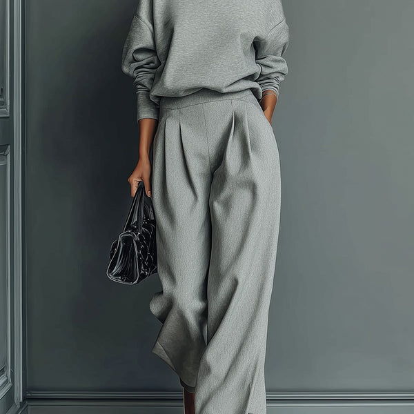 Completo pantalone largo e felpa grigio melange