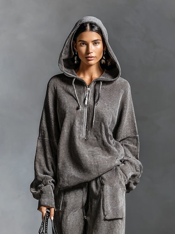 Completo pantalone e felpa in velluto a coste