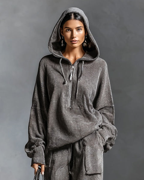 Completo pantalone e felpa in velluto a coste