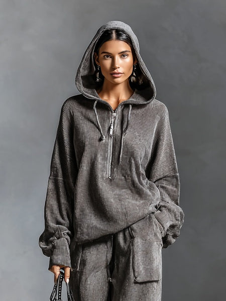 Completo pantalone e felpa in velluto a coste