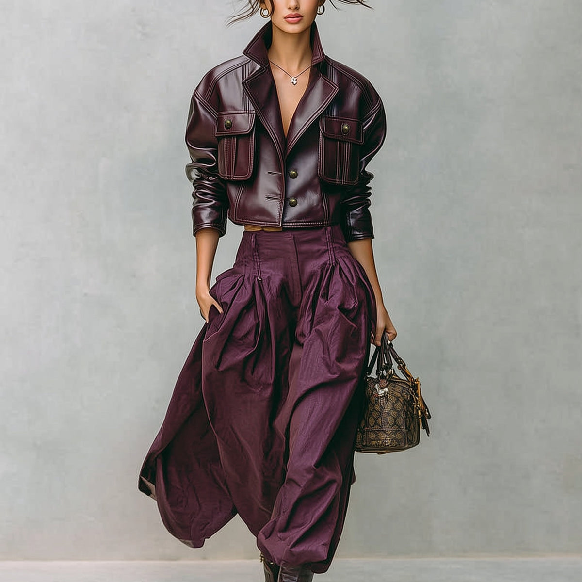 Giacca corta ampia in pelle