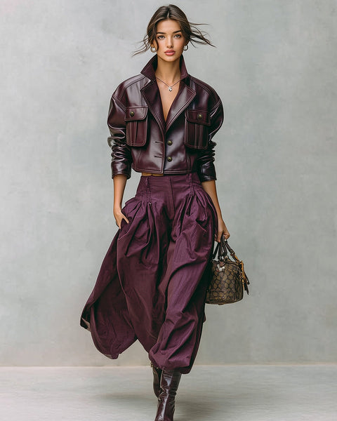 Giacca corta ampia in pelle