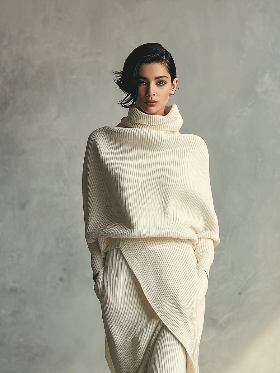 Elegante gonna a portafoglio in maglia a coste