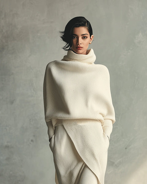 Elegante gonna a portafoglio in maglia a coste