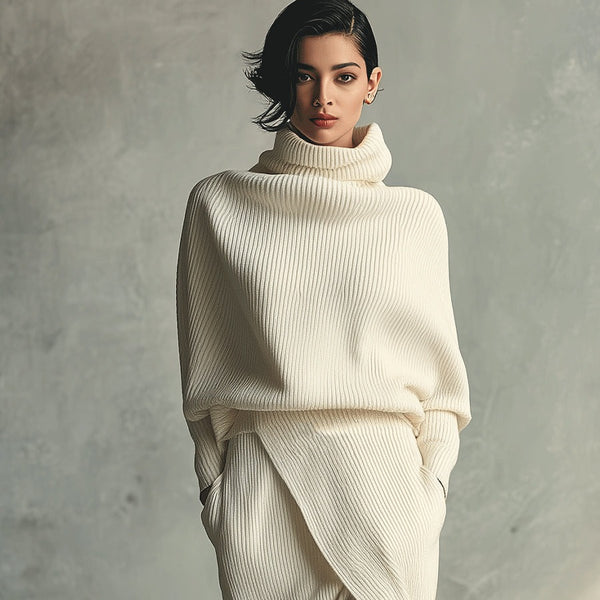 Elegante gonna a portafoglio in maglia a coste