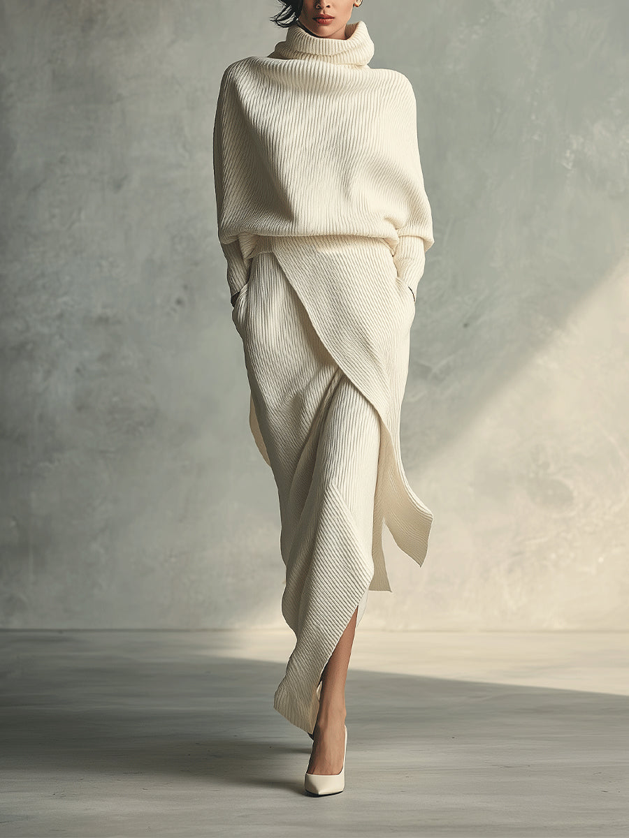 Elegante gonna a portafoglio in maglia a coste