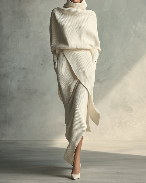 Elegante gonna a portafoglio in maglia a coste