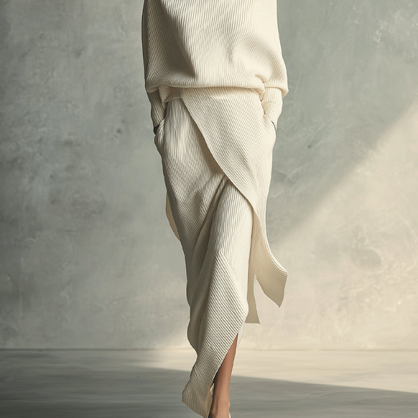 Elegante gonna a portafoglio in maglia a coste