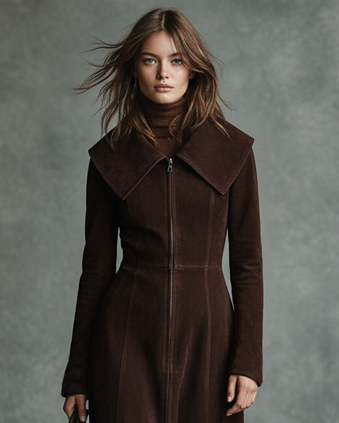 Cappotto minimalista da donna in finta pelle scamosciata