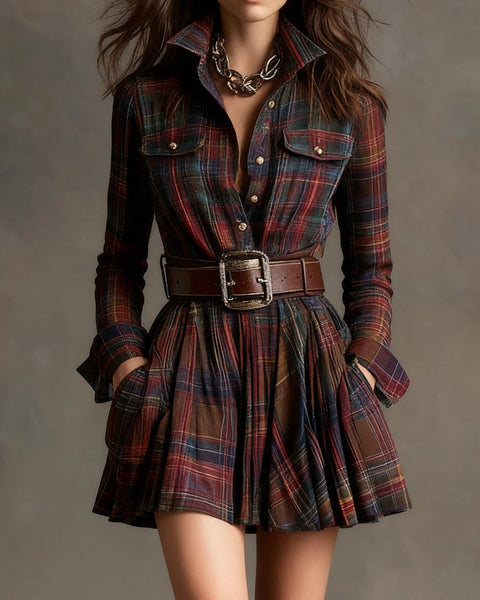 Abito corto vintage con risvolti e quadri